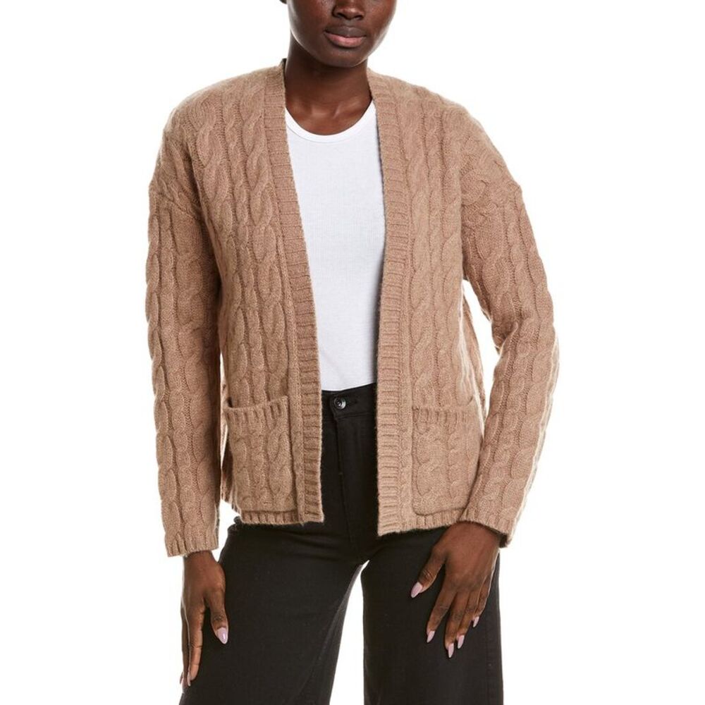 Naadam Womens  Ultra Luxe Wool & Cashmere-Blend Open Cable Cardigan, Brown